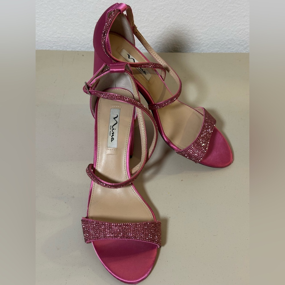 Nina Pink Satin Strappy Heels